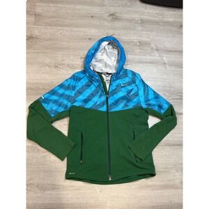 Nike Running Jacket Dri-FIT Full Zip‎ Lightweight Hooded Green Blue M